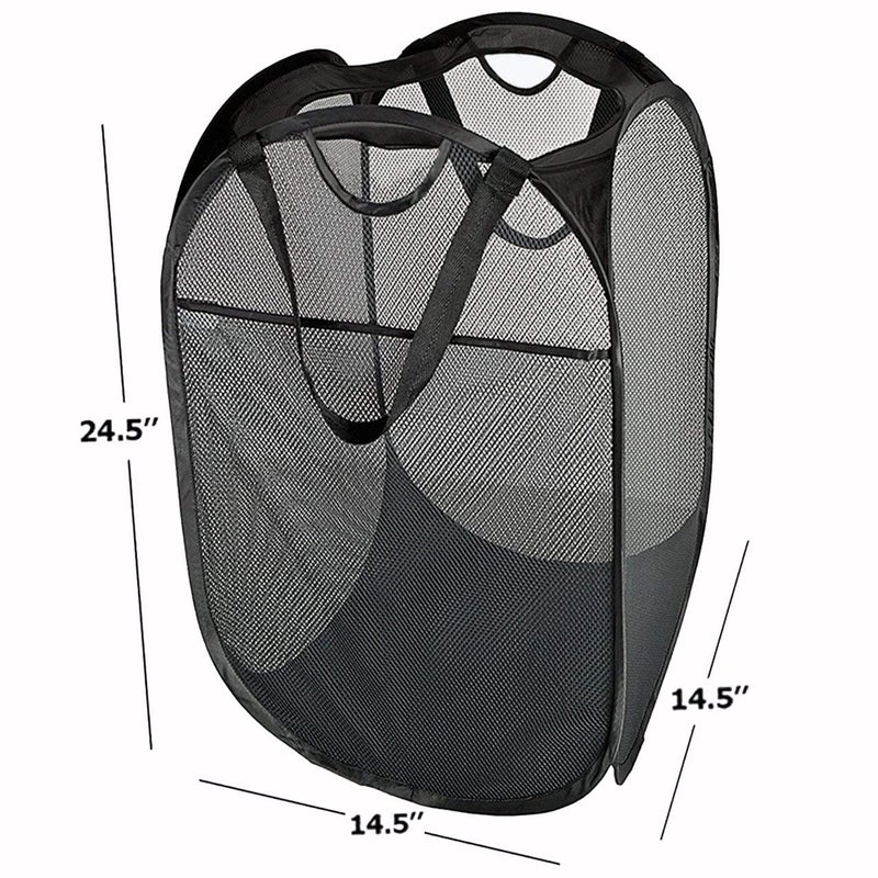 HOUSE AGAIN 2 Pcs Strong Mesh Pop-up Laundry Hamper, Quality Pop Up Hampers for Laundry with Durable Handles Solid Bottom High Carbon Steel Frame, Easy to Open and Fold Flat for Storage(Black) - Image 2